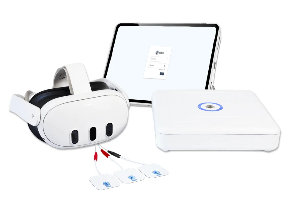 VRヘッドセット、電極パッド、タブレットなどの医療・リハビリテーションシステム