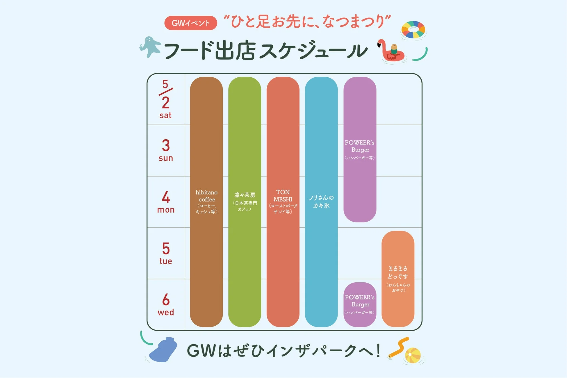 GWイベント “ひと足お先に、なつまつり” フード出店スケジュール