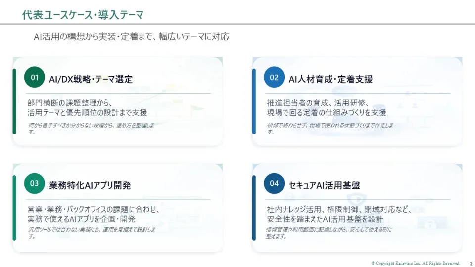 代表的なユースケースと導入テーマを示す図