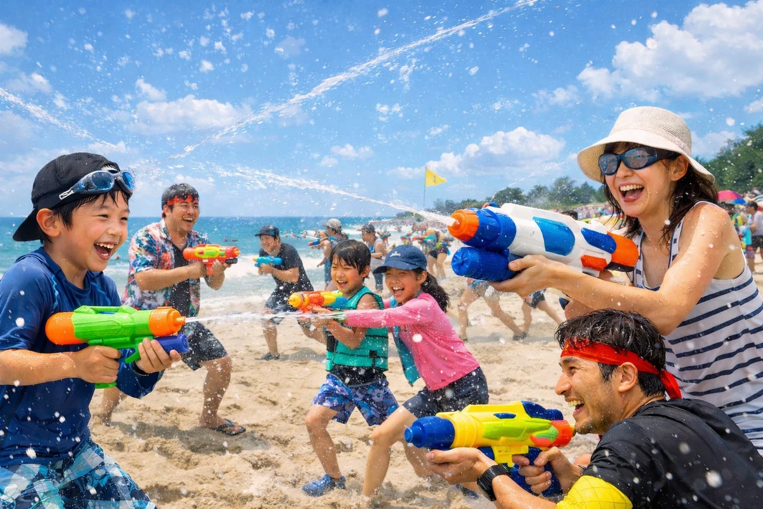 水鉄砲を楽しむ人々